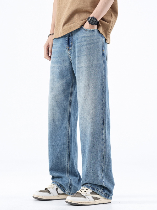 Maple House férfi denim nadrág – lazán szabott, egyenes, széles szárú, mosott denim amerikai retro stílusban