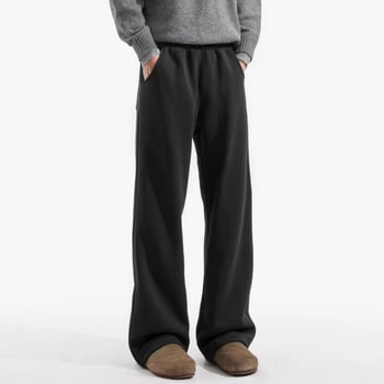 Pantaloni trening negri pentru bărbați, stil american, casual, croială dreptunghiulară, largi, alungesc silueta, croială lejeră în stil japonez