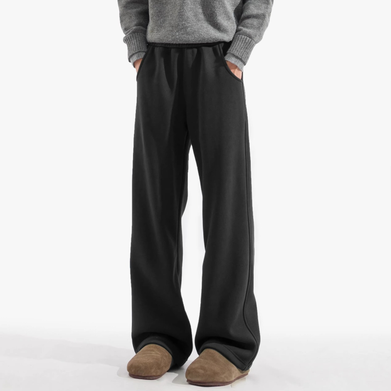 Pantaloni trening negri pentru bărbați, stil american, casual, croială dreptunghiulară, largi, alungesc silueta, croială lejeră în stil japonez