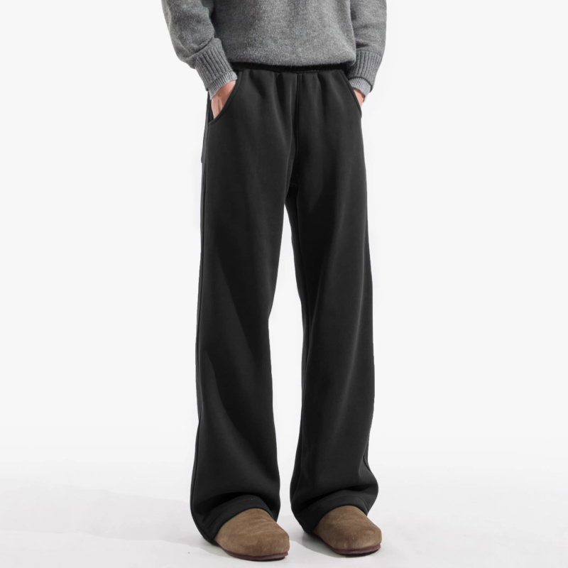 Pantaloni trening negri pentru bărbați, stil american, casual, croială dreptunghiulară, largi, alungesc silueta, croială lejeră în stil japonez
