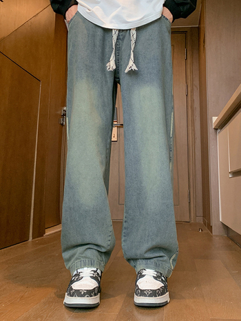 Férfi vintage farmer nadrág denimből, tavasz–ősz, amerikai stílusú retro, lazán szabott, széles lábú