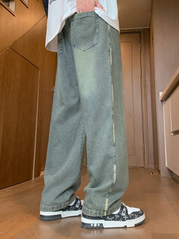 Férfi vintage farmer nadrág denimből, tavasz–ősz, amerikai stílusú retro, lazán szabott, széles lábú