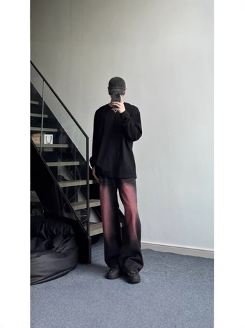 Férfi mosott gradient rózsaszín farmernadrág – egyenes, laza, széles szárú, mikro-flare, denim