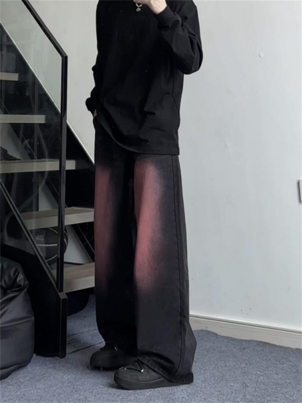 Férfi mosott gradient rózsaszín farmernadrág – egyenes, laza, széles szárú, mikro-flare, denim