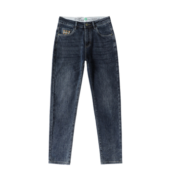Férfi koreai stílusú denimnadrág, rugalmas, mindennapi viselet, slim-straight szabás