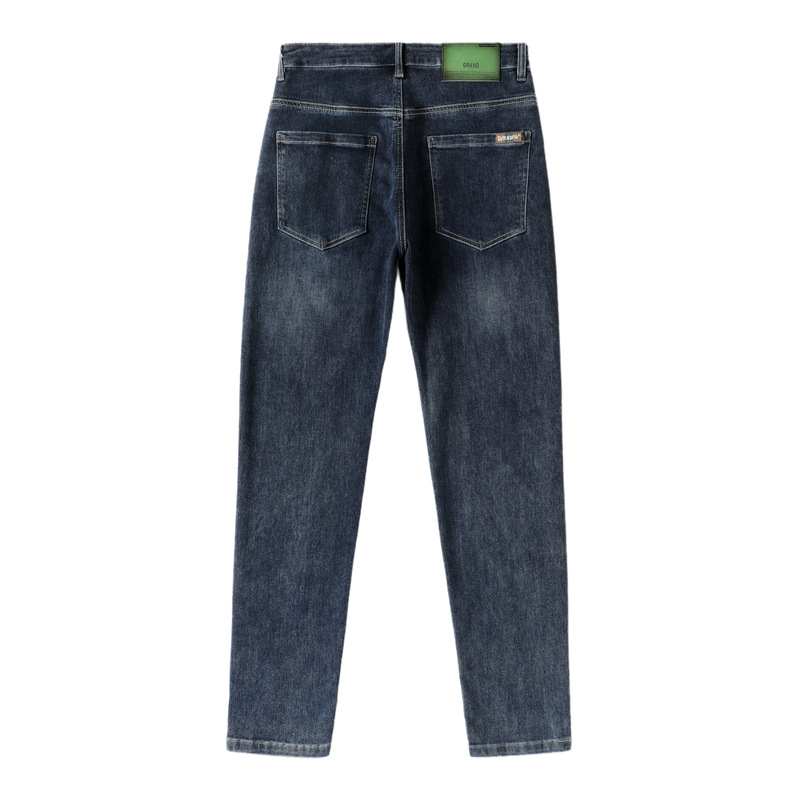 Férfi koreai stílusú denimnadrág, rugalmas, mindennapi viselet, slim-straight szabás