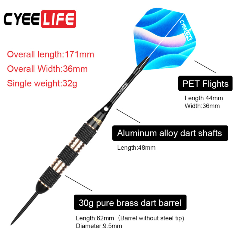 CyeeLife 30 g čiste bakrene šipke za darts, 3 komada, čvrsti konopni cilj, prijenosna kutija