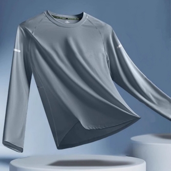 Tricou sport bărbați cu mânecă lungă, uscare rapidlyă, protecție solară, material Ice Silk, pentru vară, ușor, respirabil, croială lejeră