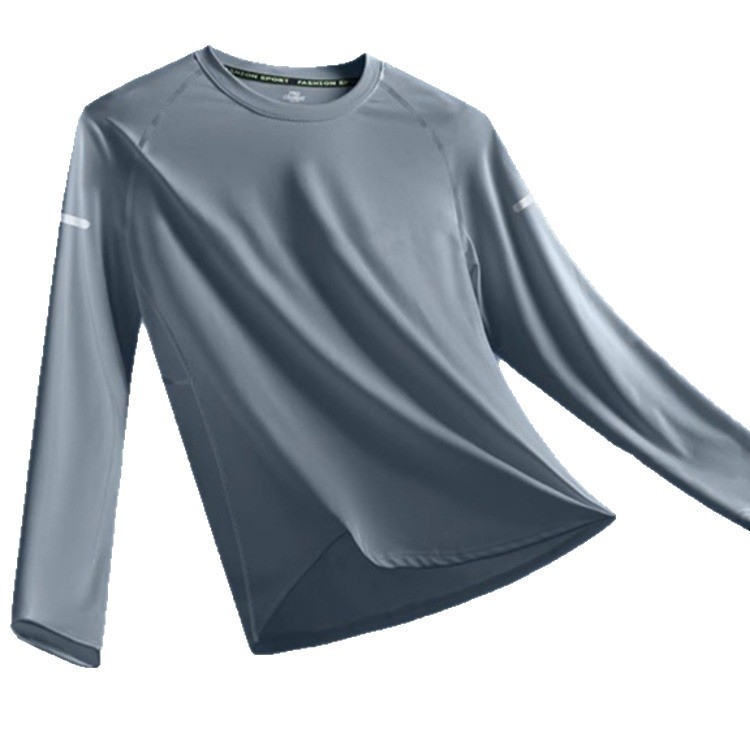 Tricou sport bărbați cu mânecă lungă, uscare rapidlyă, protecție solară, material Ice Silk, pentru vară, ușor, respirabil, croială lejeră