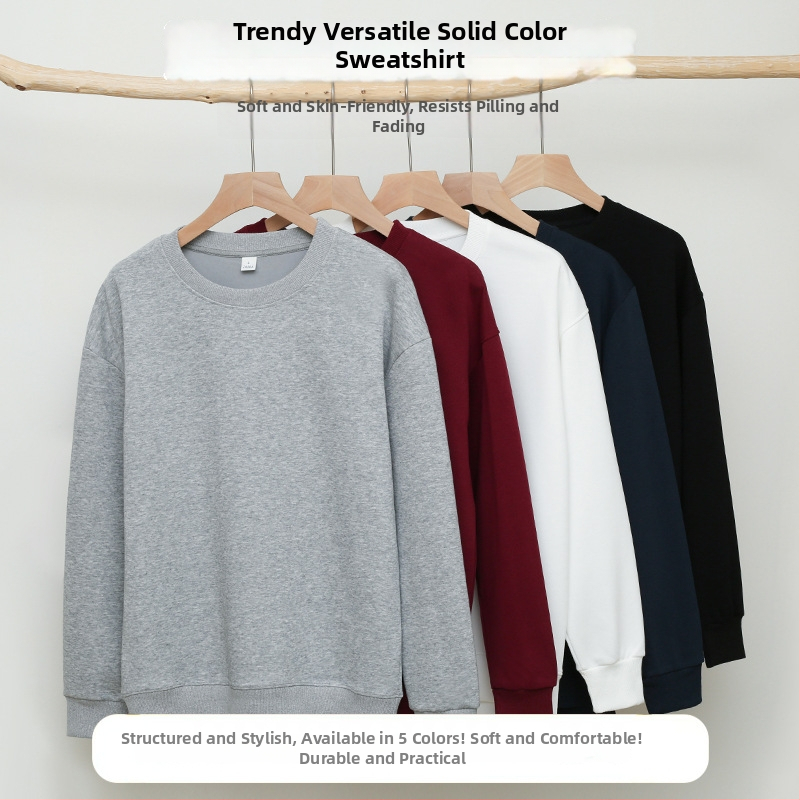 Sűrű pamutból készült pulóver fleece béléssel, laza szabású, uniszex, kerek nyakú, hosszú ujjú