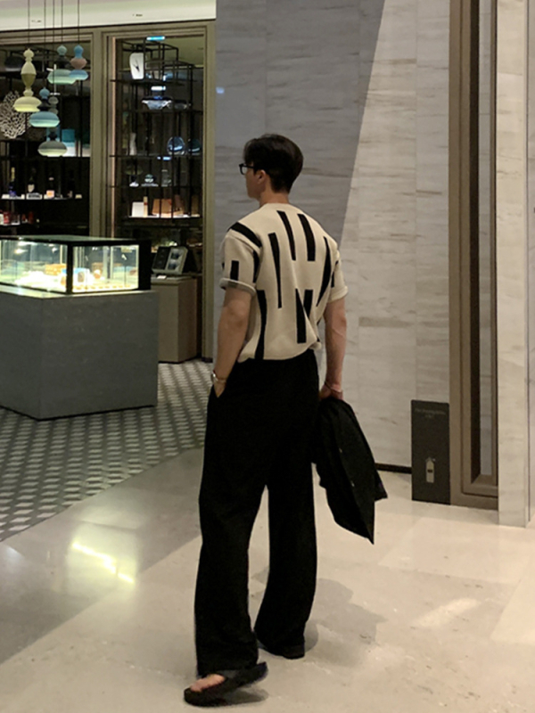 Amerikai utcai stílusú kötött rövid ujjú póló férfiaknak, nyár, retro casual top