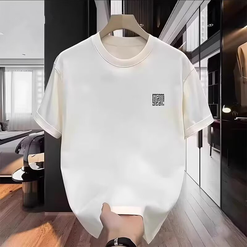 Pamut nyomott mintás férfi rövid ujjú T-shirt, kerek nyak, nyári casual streetwear