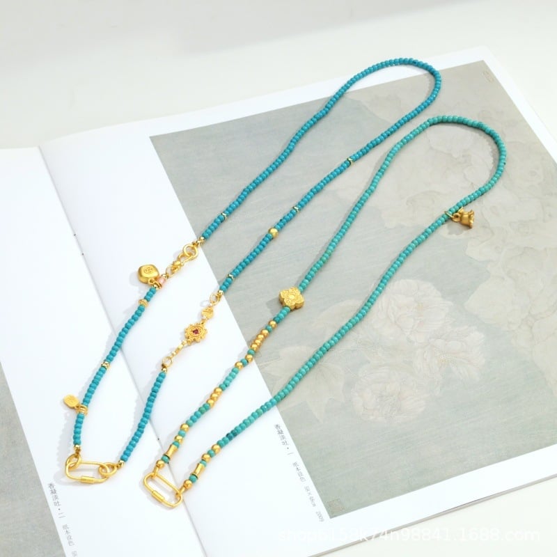 Univerzalni lanac sa karabinom i privjeskom, 18K pozlaćeno imitirano tirkizno, budistički amulet, thangka, dodaci za DIY nakit