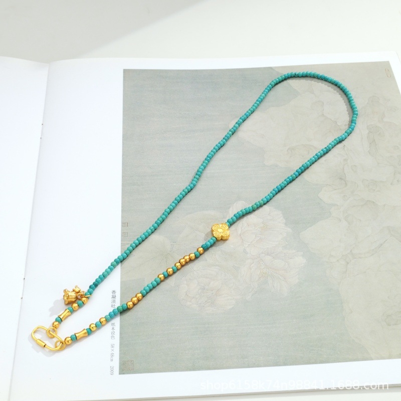 Univerzalni lanac sa karabinom i privjeskom, 18K pozlaćeno imitirano tirkizno, budistički amulet, thangka, dodaci za DIY nakit