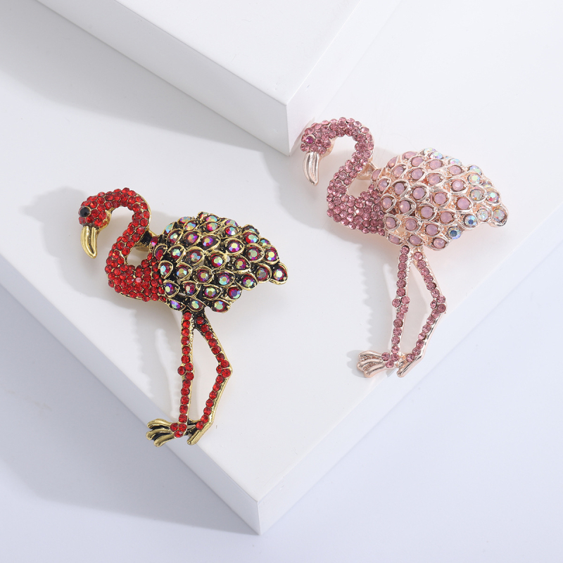 Flamingo broš s dijamantima, ženski modni dodatak od legure