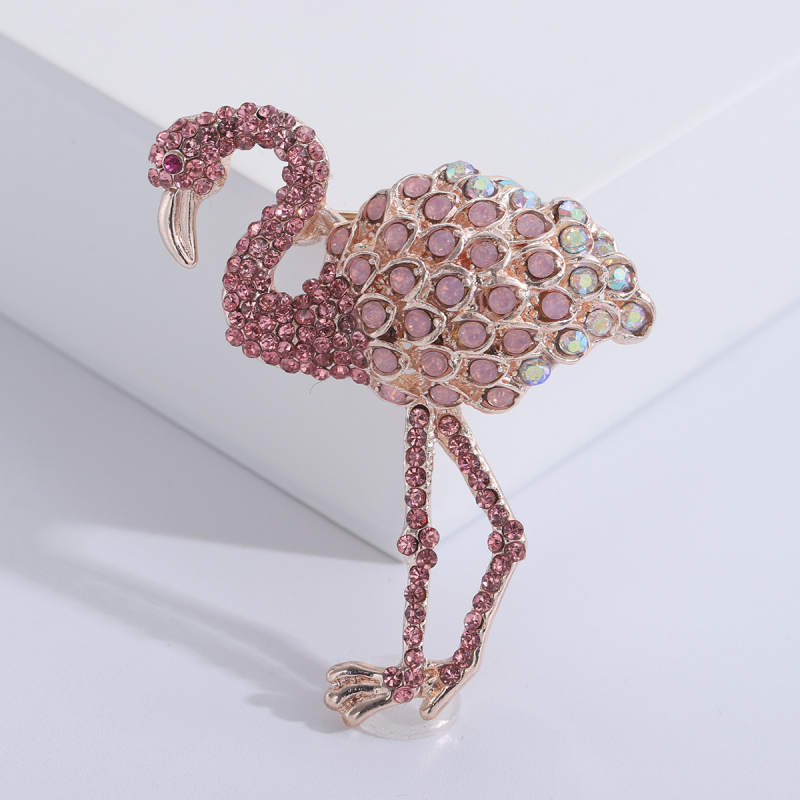 Flamingo broš s dijamantima, ženski modni dodatak od legure