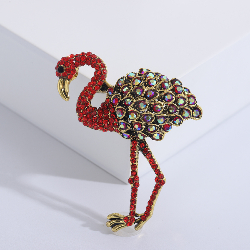 Flamingo broš s dijamantima, ženski modni dodatak od legure