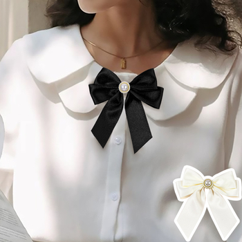 Női inghez készült masni formájú gallérdísz flitterekkel és gyöngyökkel, retro brit akadémiai stílus, elegáns