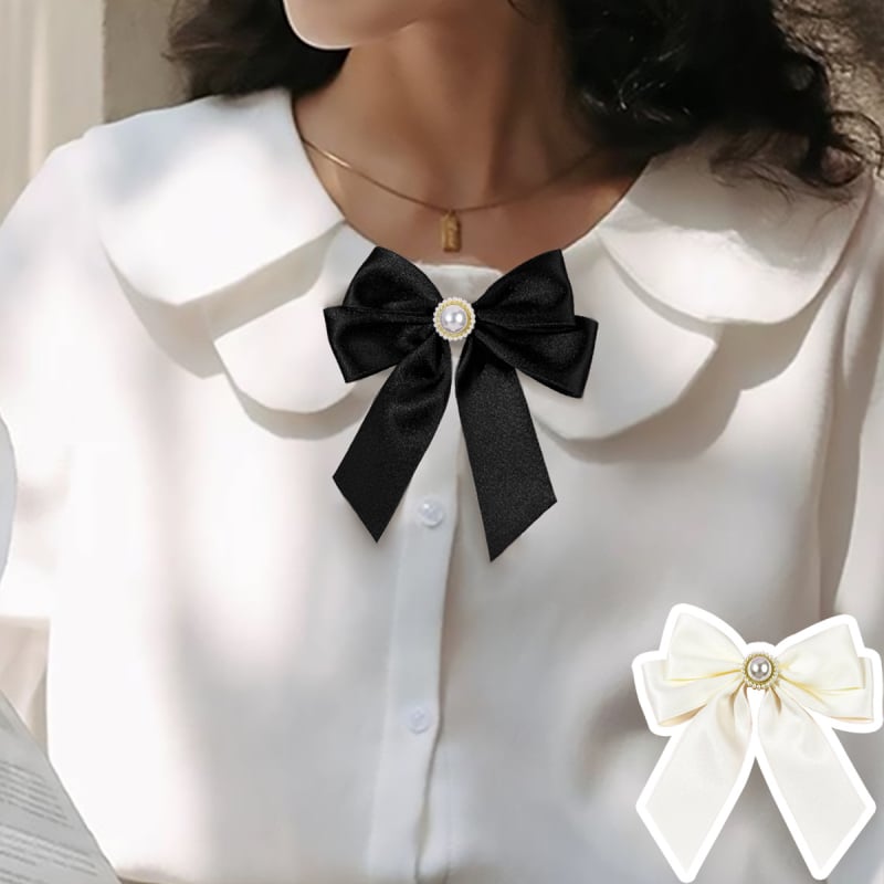 Női inghez készült masni formájú gallérdísz flitterekkel és gyöngyökkel, retro brit akadémiai stílus, elegáns