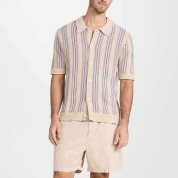 Cardigan polo din tricot pentru bărbați cu rever, dungi verticale multicolore, mâneci scurte BK0061