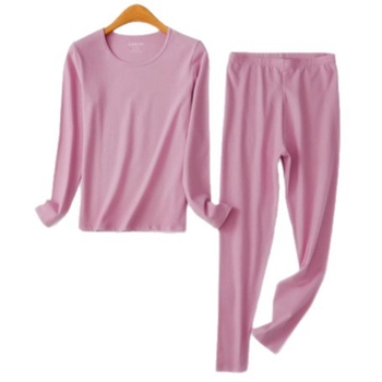 Set de lenjerie termică subțire din bumbac, pentru toamnă–iarna: top cu gât rotund și pantaloni, croială slim
