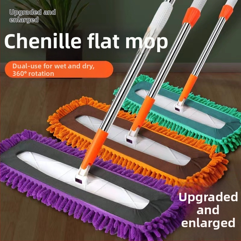 Chenille plochý mop na domáce použitie – rýchle nasávanie, mokré/suche dvojité použitie pre podlahy a dlaždice, čistenie auta