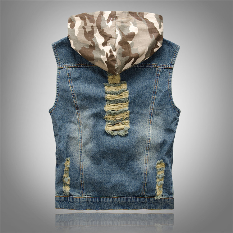 Nagy méretű koreai stílusú slim-fit szakadt denim mellény férfiaknak