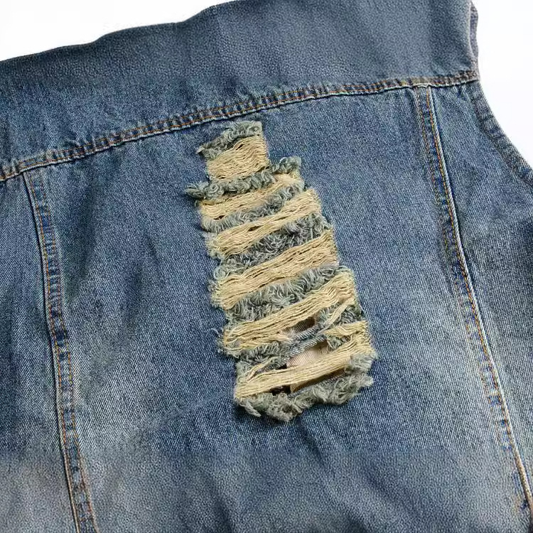 Nagy méretű koreai stílusú slim-fit szakadt denim mellény férfiaknak