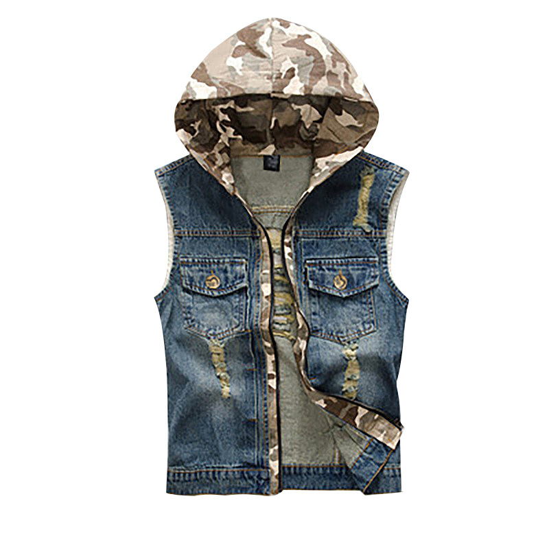 Nagy méretű koreai stílusú slim-fit szakadt denim mellény férfiaknak