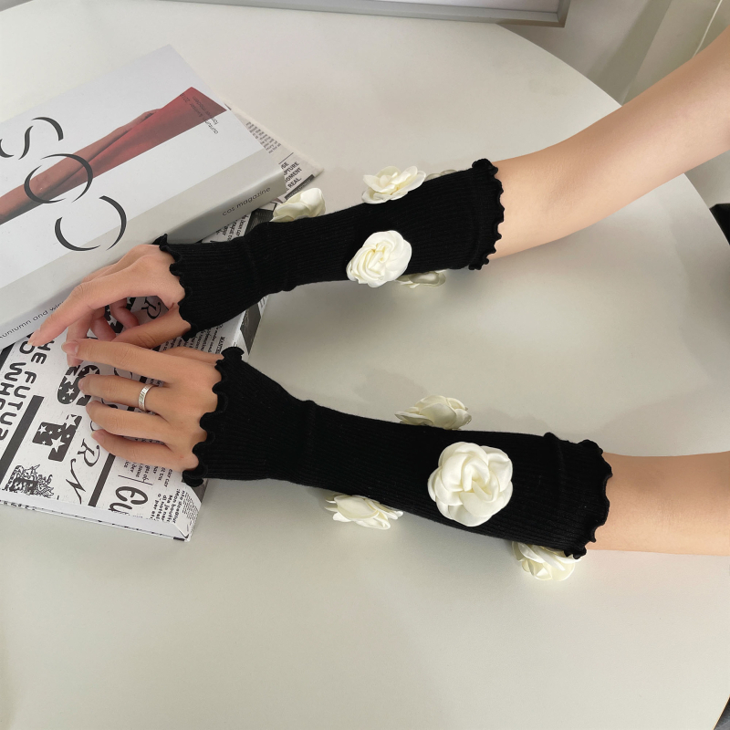 Japán stílusú kaméliás csipkés kézigríma Lolita divathoz, menyasszonyi fotózáshoz