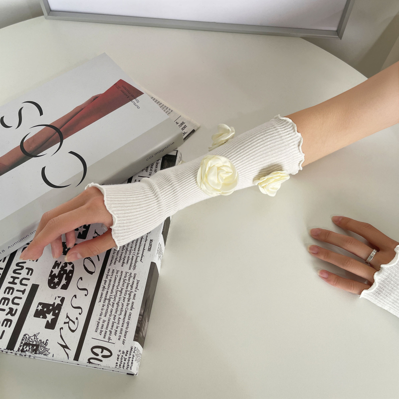 Japán stílusú kaméliás csipkés kézigríma Lolita divathoz, menyasszonyi fotózáshoz