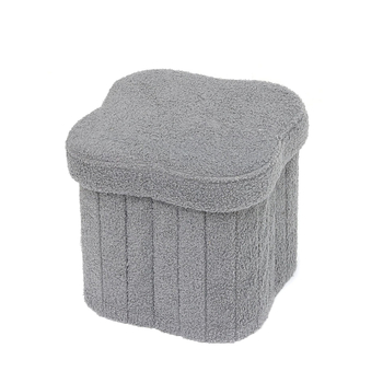 Sklápací úložný taburet s tvarom štvorlístka, čalúnenie Teddy Velvet, japonský štýl, taburet na výmenu topánok, 27 L kapacita, rozmery 30 cm