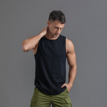 Pamut férfi ujjatlan póló, sportos edzés tanktop kerek szegéllyel