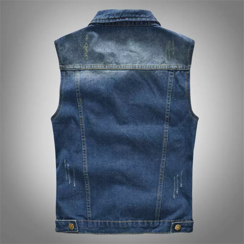 Férfi koreai stílusú slim-fit denim mellény patch-ekkel
