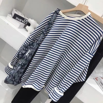 GAGD Ženski prugasti pulover – korejski stil, osnovni top s okruglim izrezom