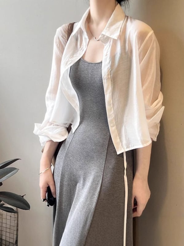 Lagana ženska šifon bluza s dugim rukavima, zaštita od sunca, straga vezani kardigan detalj, ljetni kratki top za sitnije figure