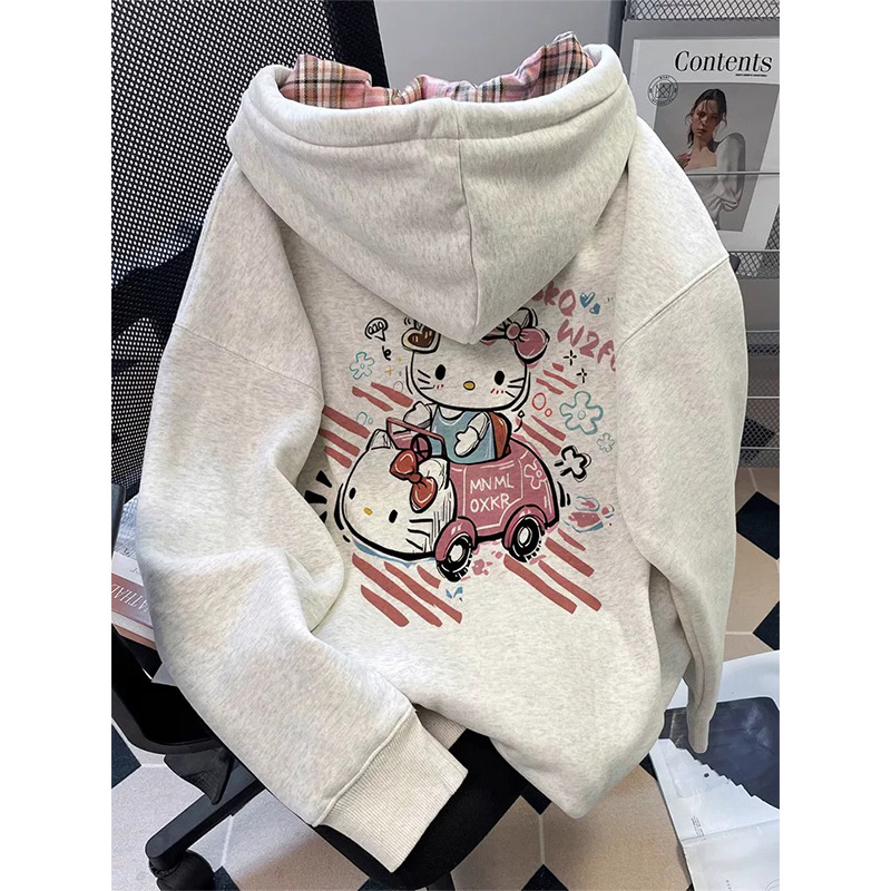 Ženski Hello Kitty hoodie kardigan, kapuljača, zip, dugi rukavi, casual stil, poliester, proljeće 2025