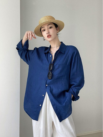 Ženska ružičasta lanena bluza s dugim rukavima, francuski stil, vrhunska kvaliteta, UV zaštita, lagana prozračna proljetna bluza