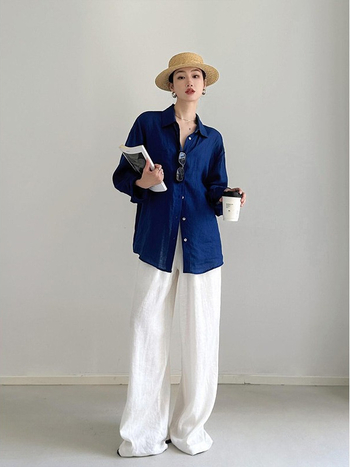 Ženska ružičasta lanena bluza s dugim rukavima, francuski stil, vrhunska kvaliteta, UV zaštita, lagana prozračna proljetna bluza