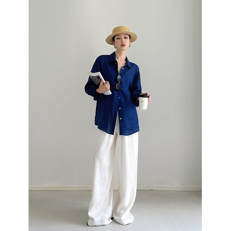 Ženska ružičasta lanena bluza s dugim rukavima, francuski stil, vrhunska kvaliteta, UV zaštita, lagana prozračna proljetna bluza