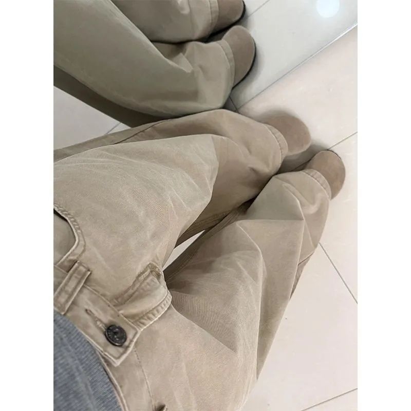 Ženske džins s širokim krojem, kaki boja, visokim strukom, ležerne krojene traperice