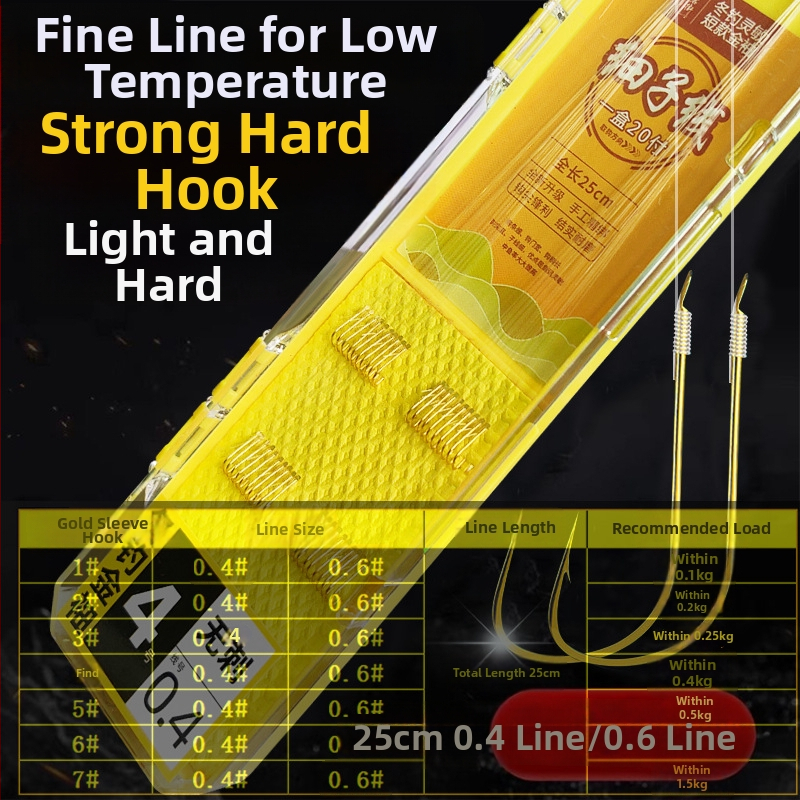 Linie lider subțire de 25 cm 0,4, manșon frontal robust, pescuit de iarnă, montură cu cârlig dublu, cârlig 0,6