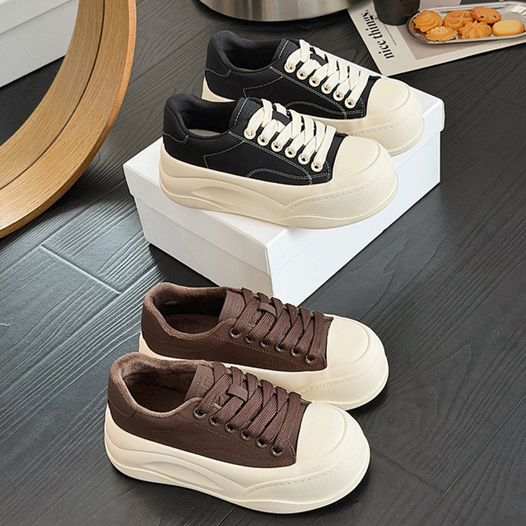 Γυναικείες λευκές sneaker από EVA και γνήσιο δέρμα, με επένδυση fleece, casual με χοντρή σόλα, χαμηλός ύψος