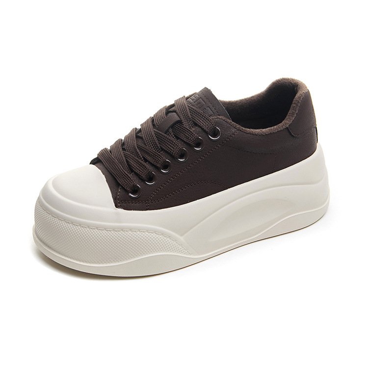 Γυναικείες λευκές sneaker από EVA και γνήσιο δέρμα, με επένδυση fleece, casual με χοντρή σόλα, χαμηλός ύψος