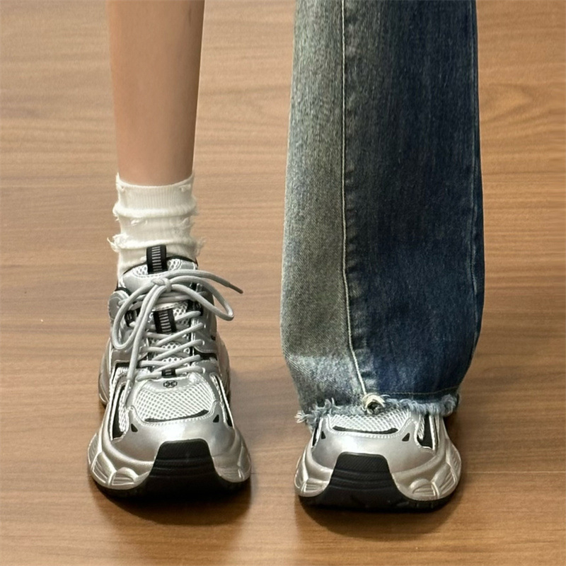 Unisex tenisice s debelim potplatom, srebrno-sive boje, otporne na prljavštinu, kampus stil, casual