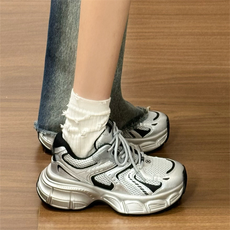 Unisex tenisice s debelim potplatom, srebrno-sive boje, otporne na prljavštinu, kampus stil, casual