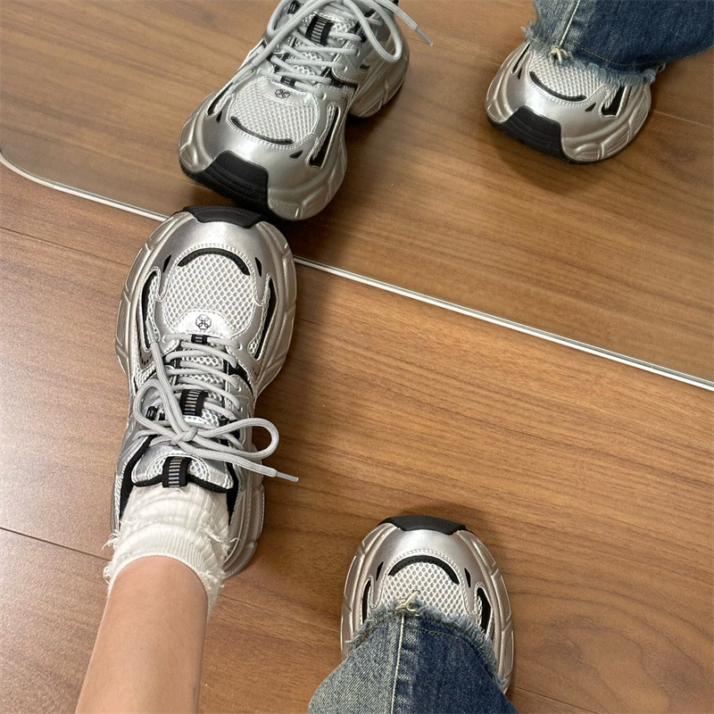 Unisex tenisice s debelim potplatom, srebrno-sive boje, otporne na prljavštinu, kampus stil, casual