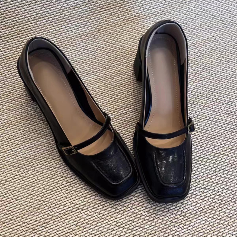 Minimalističke Mary Jane cipele u francuskom stilu, novo retro od ovčje kože, jesen, kvadratni vrh, debeli pet, ženske