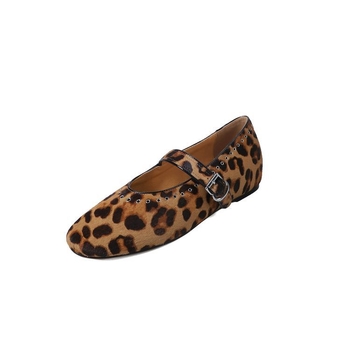 Ženske Mary Jane cipele s gornjim dijelom od konjske dlake i ovčje kože, leopard uzorak, 4 cm srednji peta, retro stil, plitki vamp