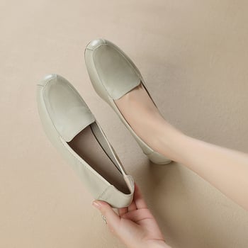 Kožne slip-on ženske cipele za srednju i stariju dob, protuklizna mekana potplata, svakodnevne kožne cipele za proljeće i jesen, okrugli vrh